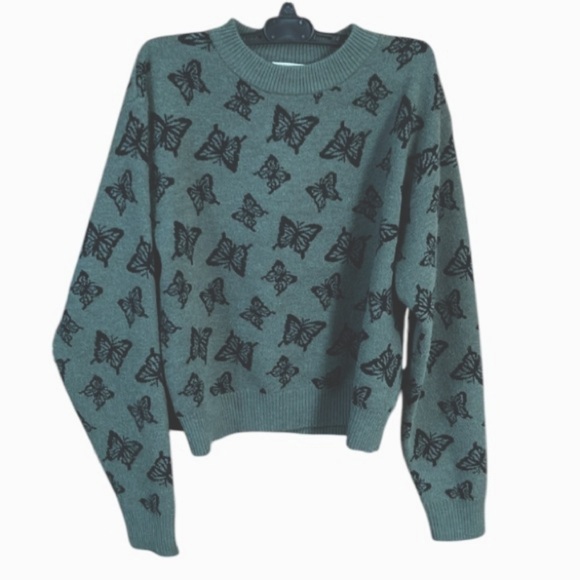 NWT Coquette girl butterfly sweater green with black butterflies dark academia - Picture 2 of 8